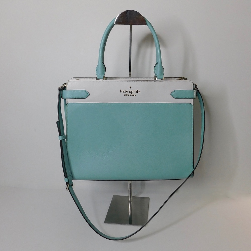 KATE SPADE Staci Colorblock Purse Bag Tiffany Blue White Structured Handbag